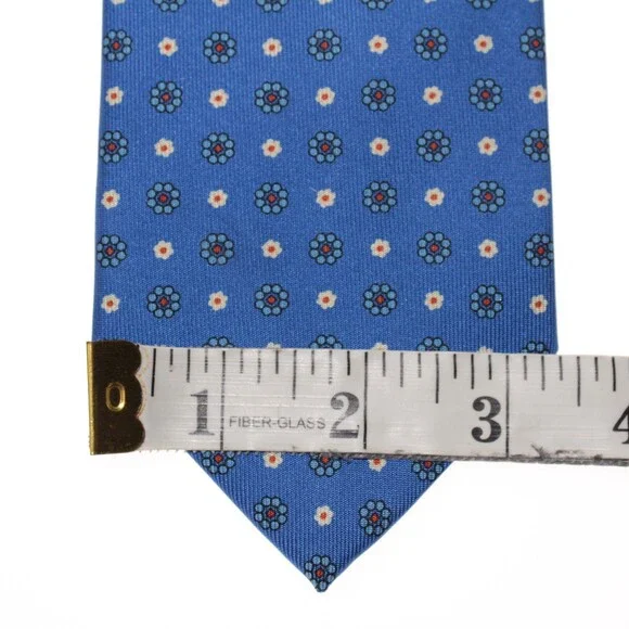 Drake's NWT Neck Tie in Blue with White & Orange Mini Floral Print 100% Silk